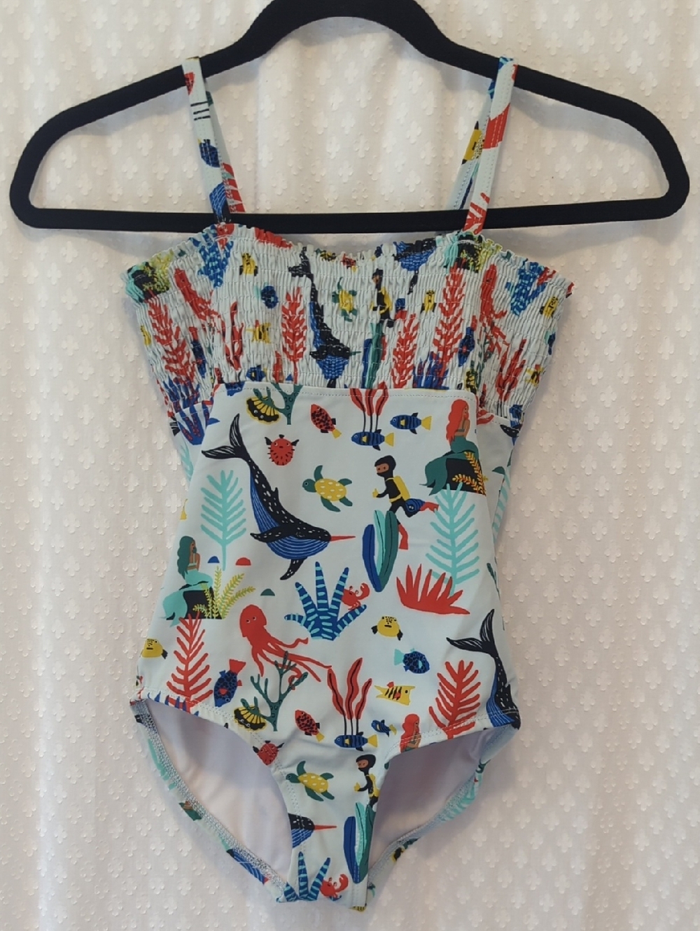 Hanna Andersson Deepest Diver Smocked One Piece Swimsuit Girls Size 8/130 CM